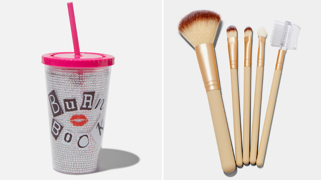 Mean Girls x Claires Tumbler and Matte Tan Makeup Brushes