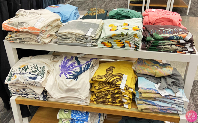Mens Graphic Tees on a Shelf