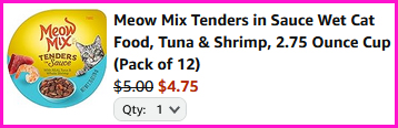 Meow Mix Tenders in Sauce Wet Cat Food Checkout Screen