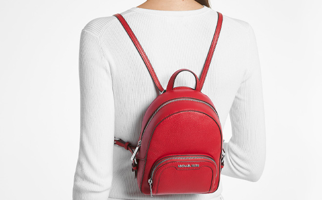 Michael Kors Jaycee Extra Small Pebbled Leather Convertible Backpack in Bright Red Color