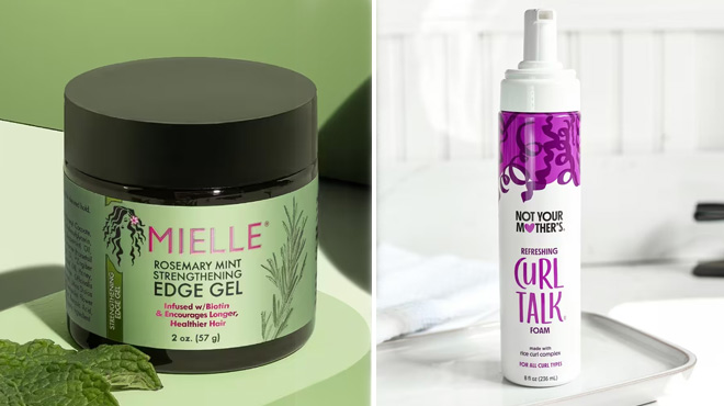 Mielle Rosemary Mint Strengthening Edge Gel and Not Your Mothers Curl Foam