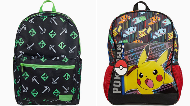 Minecraft 16 Inch Kids Backpack and Pokemon 16 Inch Kids Backpack