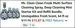 Mr Clean Spray and Regills Final Price at Checkout