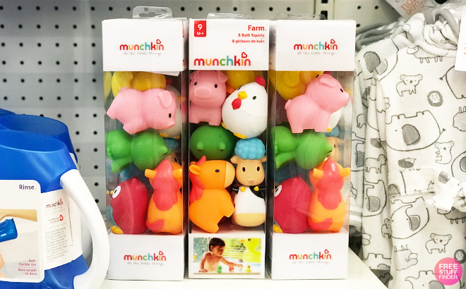 Munchkin Farm Animal Squirts Bath Toys 8 Pack on Store Shelf