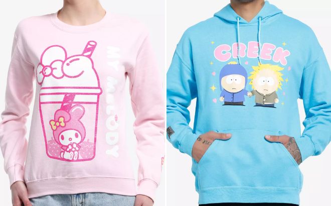 My Melody Boba Glitter Girls Sweatshirt and South Park Creek Teal Hoodie