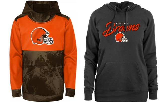 NFL Cleveland Browns All Out Blitz Team Color Kids Hoodie and New Era Womens Cleveland Browns Script Hoodie