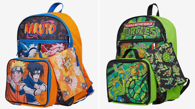 Naruto and Teenage Mutant Ninja Turtles 5 Piece Backpack Set