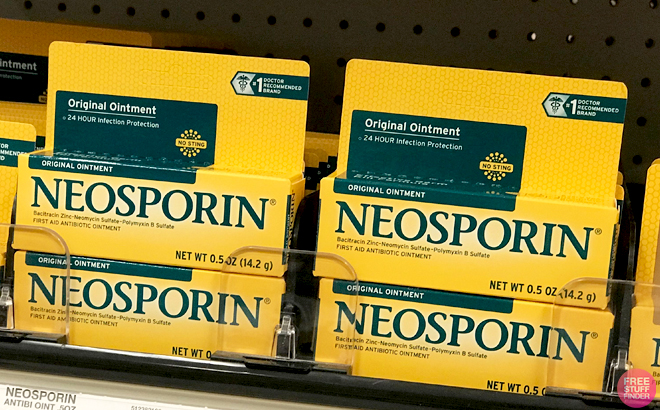 Neosporin First Aid Antibiotic Ointments on a Shelf