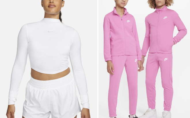 Nike Dri FIT Womens Long Sleeve Cropped Top and Kids Tracksuit