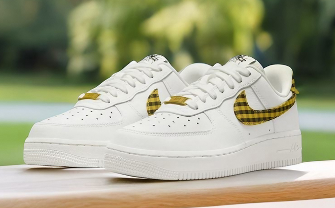 Nike Womens Air Force 1 Shoes in Bronzine Gingham