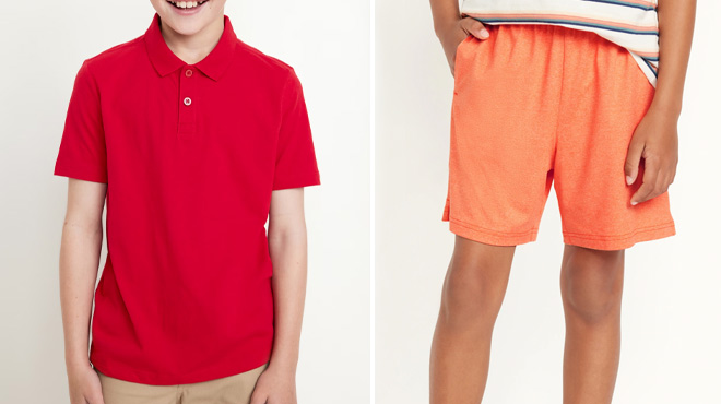 Old Navy Boys School Uniform Jersey Polo Shirt and Performance Shorts