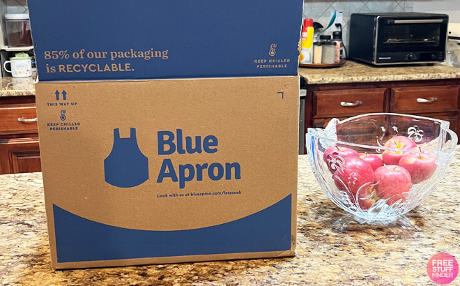 Opened Blue Apron Meal Box on a Countertop