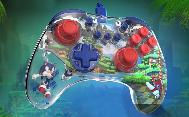 PDP REALMz Nintendo Switch Pro Controller in Sonic Green Hill Zone Theme