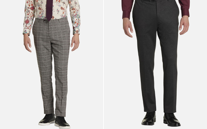 Paisley and Gray Slim Fit Check Suit Separates Pants in Two Colors