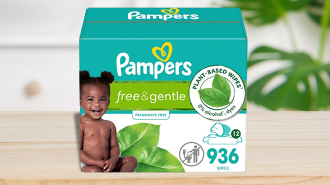 Pampers Free Gentle Fragrance Free Baby Wipes 936 Pack on a Table