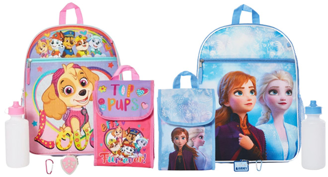 Paw Patrol Girls 5 Piece Backpack Set and Disney Frozen II Girls 5 Piece Backpack Set