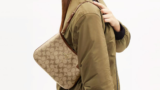 Penelope Shoulder Bag In Signature Canvas Gold Khaki