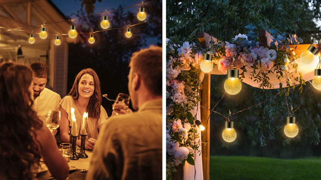 People Partying in the Patio with a Partphoner 12 Pack Outdoor Solar Lights