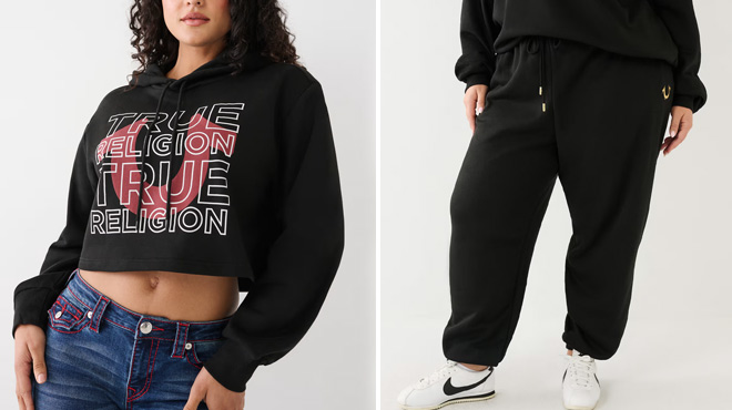 People Wearing True Religion Logo Crop Hoodie and Joggers