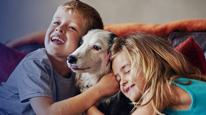 People hugging a Dog