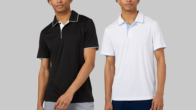 People wearing 32 Degrees Mens Polos in Black and White Colors