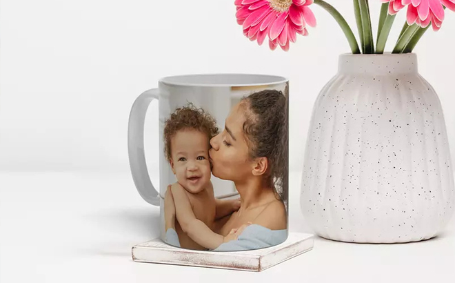 Personalized Photo Mug on a Table