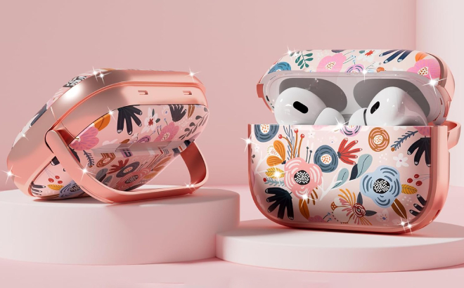 Pink Flowers Airpods Case