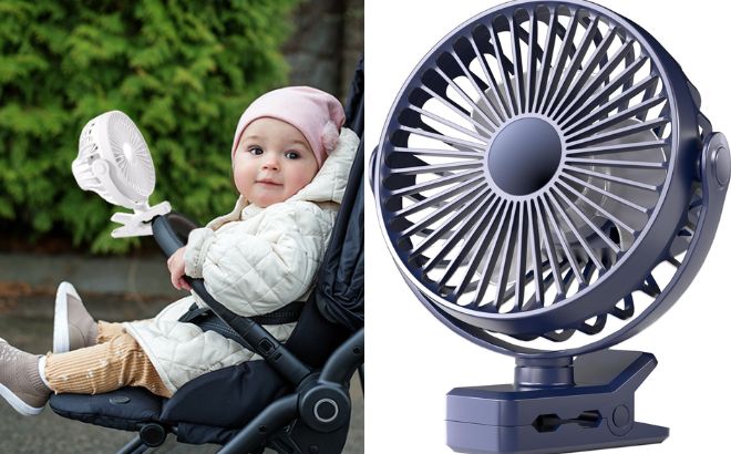 Portable Clip on Fan in White and Blue Colors