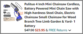 Pulituo 4 Inch Mini Chainsaw Cordless Battery Powered Mini Chain Saw