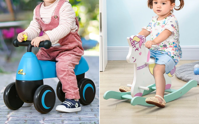 Qaba Baby Balance Bike and Wooden Rocking Horse