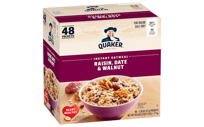 Quaker Instant Oatmeal Raisin Date and Walnut 48 Pack