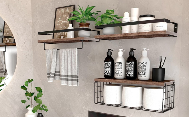 RYOFOBETTO Bathroom Shelves Floating Shelves with Storage Basket