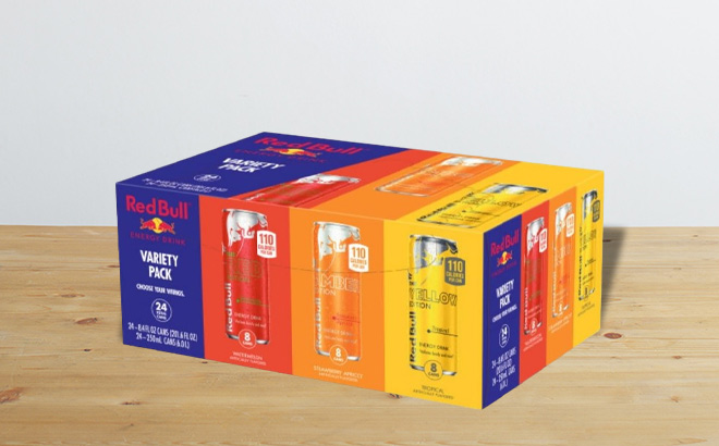 Red Bull Energy Drink Variety 24 Pack on a Table