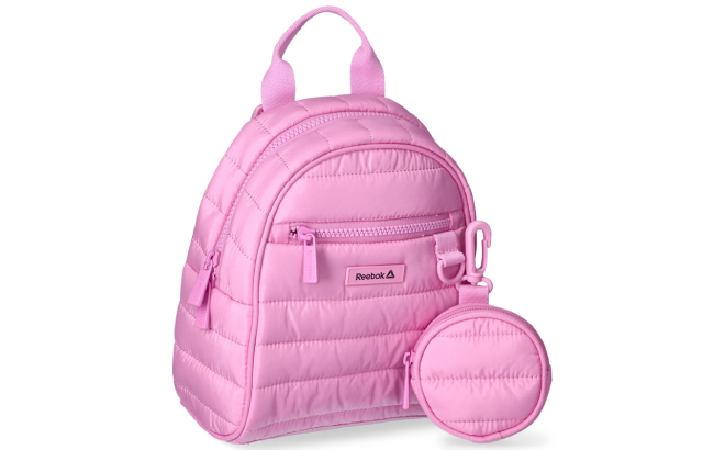 Reebok Womens Luna Quilted Mini Backpack with Pouch in Paster Lavender Color