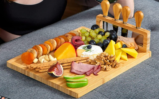 RoyalHouse Bamboo Cheese Board and Knife Set