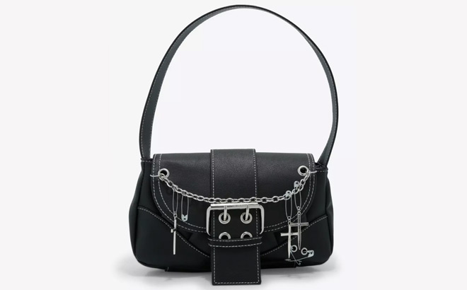 Safety Pin Cross Charm Baguette Bag