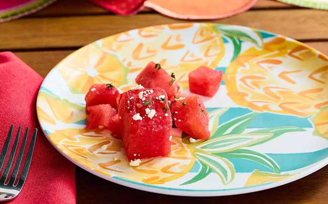 Salad Plate with Watermelon on a Table