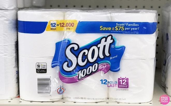 Scott 1000 Toilet Paper 12 Count in shelf