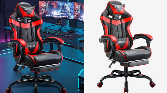 Seenda Ergonomic Gaming Chair with Footrest in Red Color