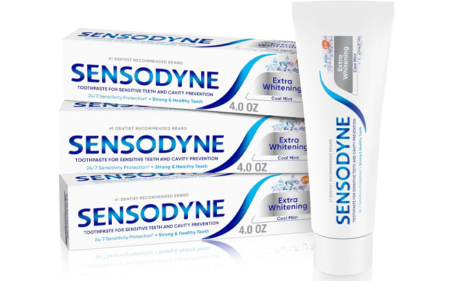 Sensodyne Extra Whitening Sensitive Teeth and Cavity Prevention Whitening Toothpaste Pack of Three