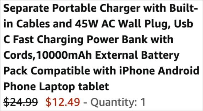 Separate Portable Charger Power Bank checkout page