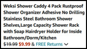 Shower Caddy 4 Pack Order Summary