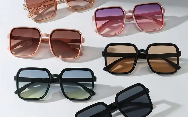 Six Fashionable Sunglasses on a Table