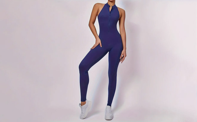 Slim Fit Yoga SportsSleeveless Bodysuit in Royal Blue Color
