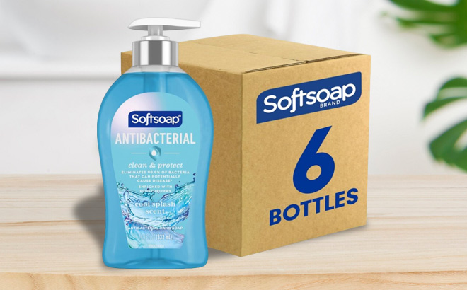 Softsoap Antibacterial Liquid Hand Soap 6 Pack on a Table