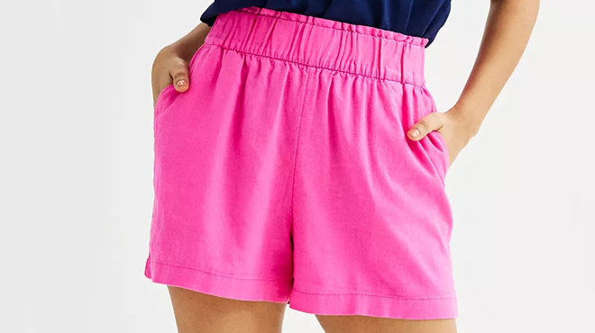 Sonoma Womens Linen Blend Shorts in Pink