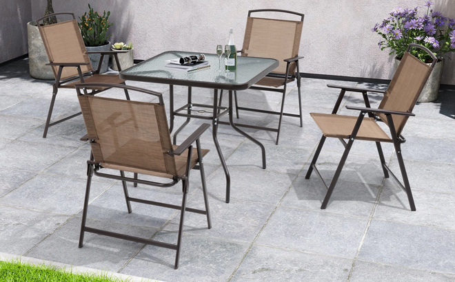 Spirit 5 Piece Square Outdoor Dining Set in Brown