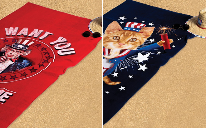 Spirit of America Cotton Blend Uncle Sam Patriotic Graphic Print Quick Dry Beach Towel