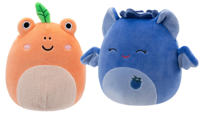 Squishmallows 5 Inch Fatima Peach Frog and Bessie Blueberry Bat Plushes