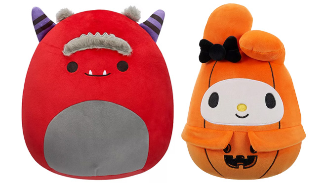 Squishmallows Jeb Burgundy Monster Medium Plush and My Melody Pumpkin Little Plush